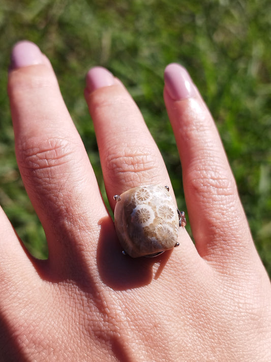 Bague Corail fossile